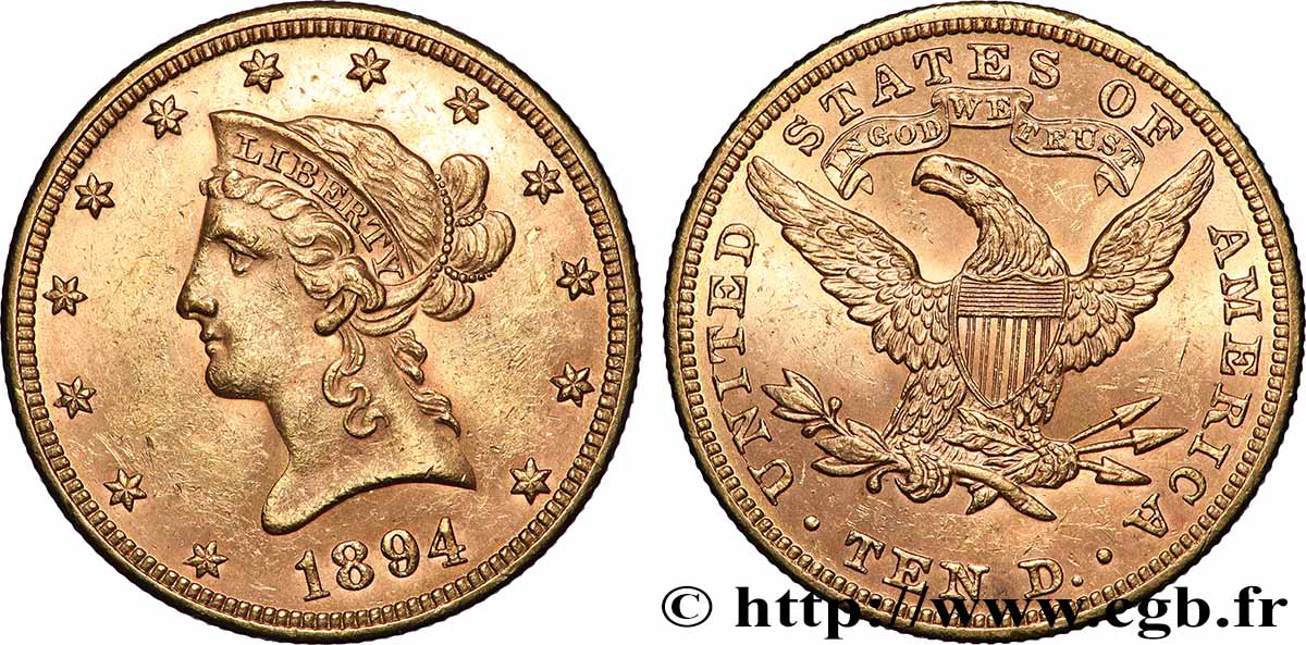 OR, PALLADIUM ET PLATINE INVESTISSEMENT 10 Dollars &nbsp;Liberty&nbsp; 1894 Philadelphie TTB+ 