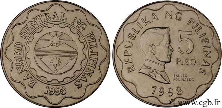 PHILIPPINEN 5 Pisos sceau de la Banque Centrale des Philippines / Emilio Aguinaldo 1999  fST 