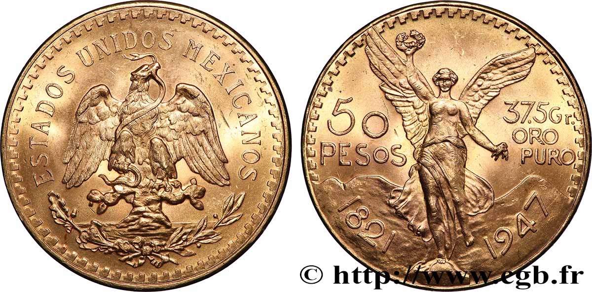 GOLD-, PALLADIUM- UND PLATIN-INVESTITIONEN 50 Pesos or 1947 Mexico fST 