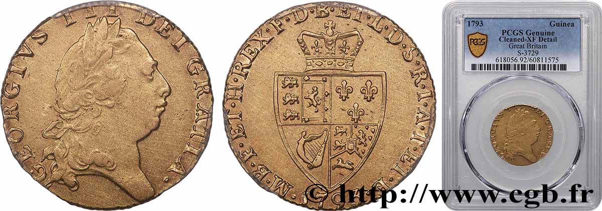 GREAT BRITAIN - GEORGE III Guinée, 5e type 1793 Londres XF PCGS