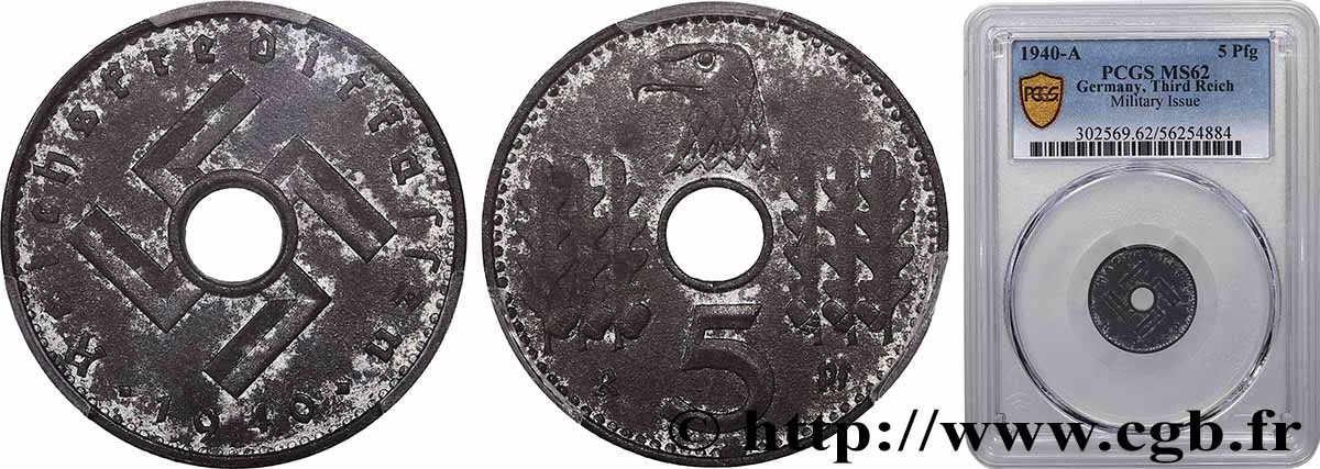 GERMANY 5 Pfennig Reichskreditkassen 1940 Berlin MS62 PCGS