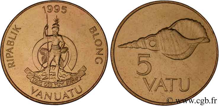 VANUATU 5 Vatu emblème national / coquillage 1995  MS 