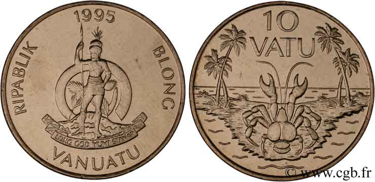 VANUATU 10 Vatu emblème national / palmiers et crabe 1995  MS 