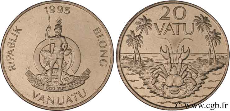 VANUATU 20 Vatu emblème national / palmiers et crabe 1995  fST 