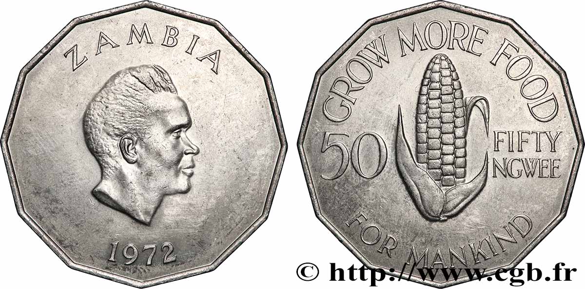 SAMBIA 50 Ngwee FAO président Kaunda 1972 Llantrisant VZ 
