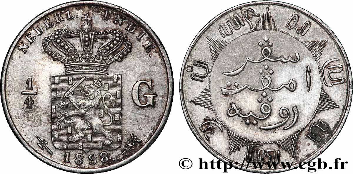 NETHERLANDS INDIES 1/4 Gulden 1898 Utrecht AU 