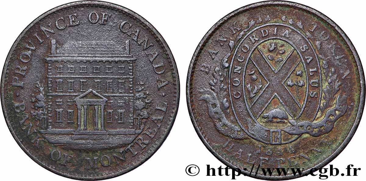 CANADA 1/2 Penny Province du Bas Canada Banque de Montréal 1844  TB+ 