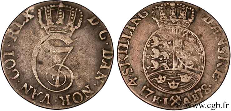 NORVEGIA 4 Skilling monograme du Roi Christian VII du Danemark 1778 Konsberg MB 