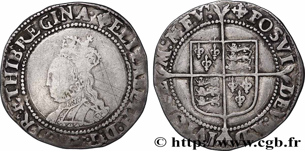 ANGLETERRE - ROYAUME D&nbsp;ANGLETERRE - ÉLISABETH Ire Shilling (2e émission) n.d. Londres TB+/TTB 