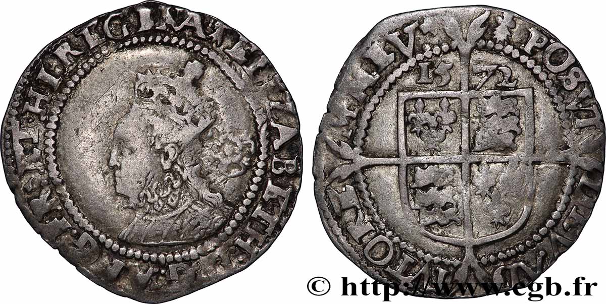 ANGLETERRE - ROYAUME D&nbsp;ANGLETERRE - ÉLISABETH Ire Six pences (3e et 4e émissions) 1572 Londres TB+ 