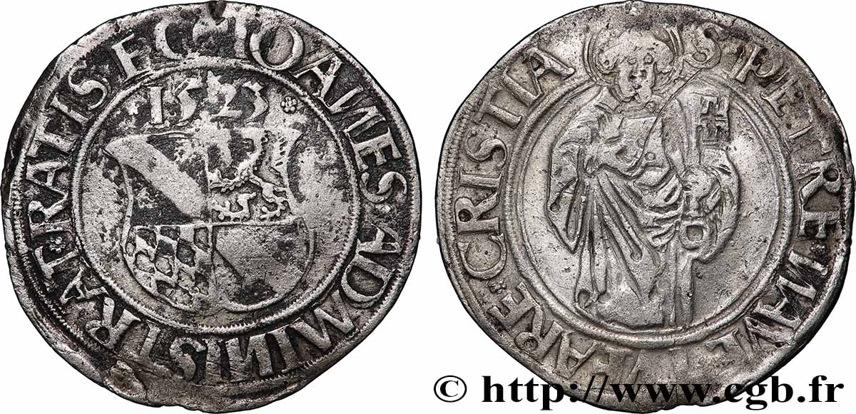 ALLEMAGNE - RATISBONNE 1 Batzen - Jean III du Palatinat 1523  TB+ 