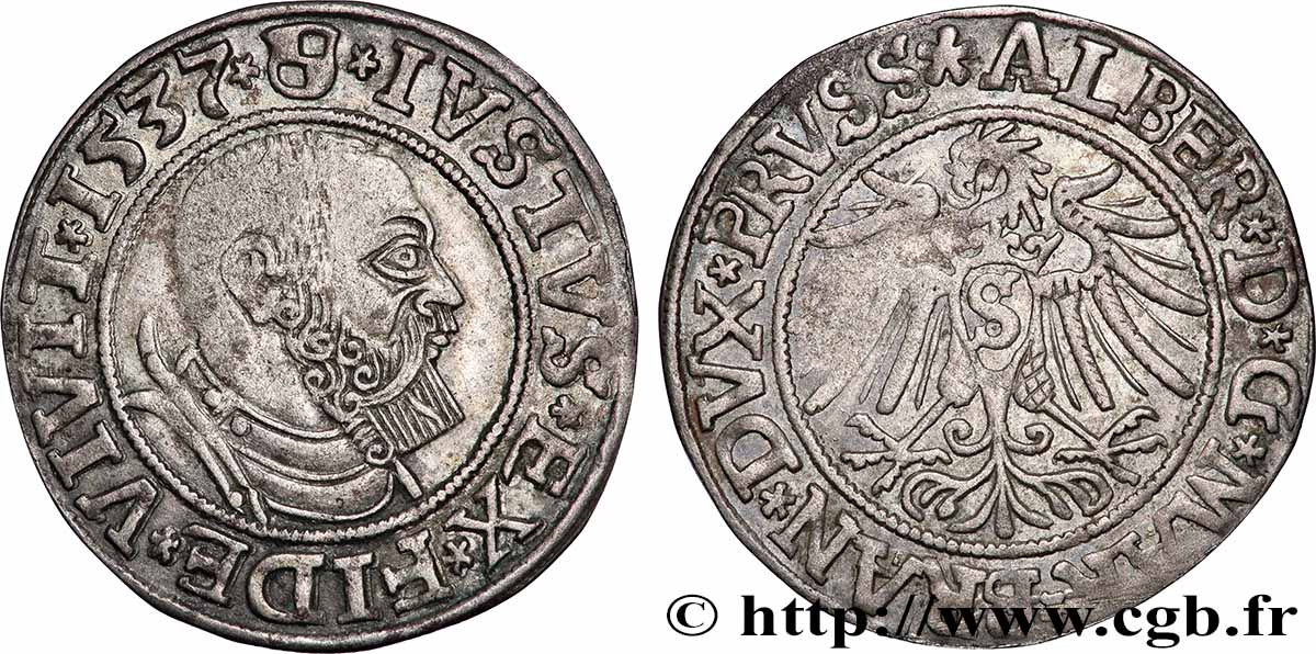 SAINT-EMPIRE ROMAIN GERMANIQUE - PRUSSE - ALBRECHT DE BRANDENBURG 1 Groschen 1537 Königsberg TTB 