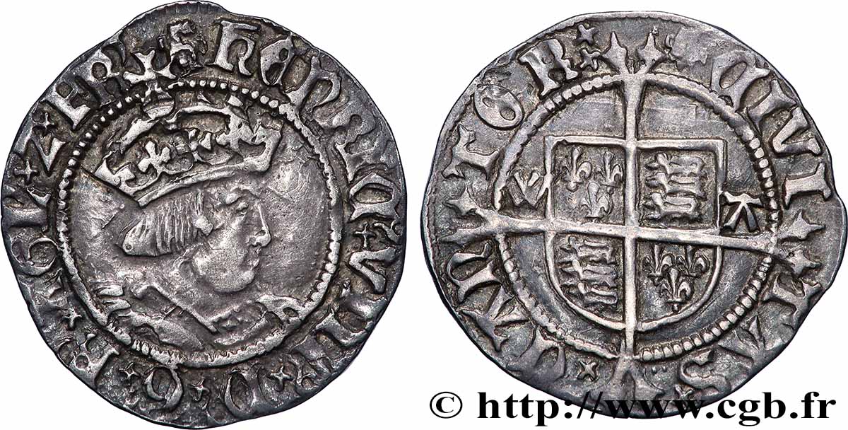 ENGLAND - KINGDOM OF ENGLAND - HENRY VIII 1/2 Gros (Groat) n.d. Canterbury MBC 