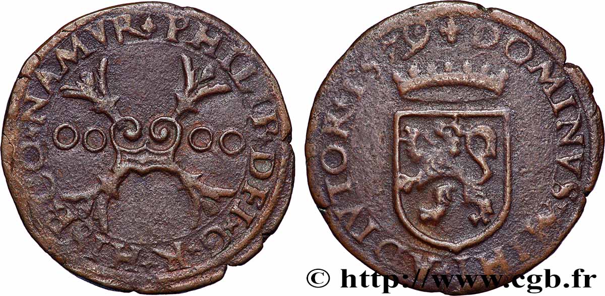 BELGIQUE - NAMUR Double denier - Philippe II 1579 Namur TTB 
