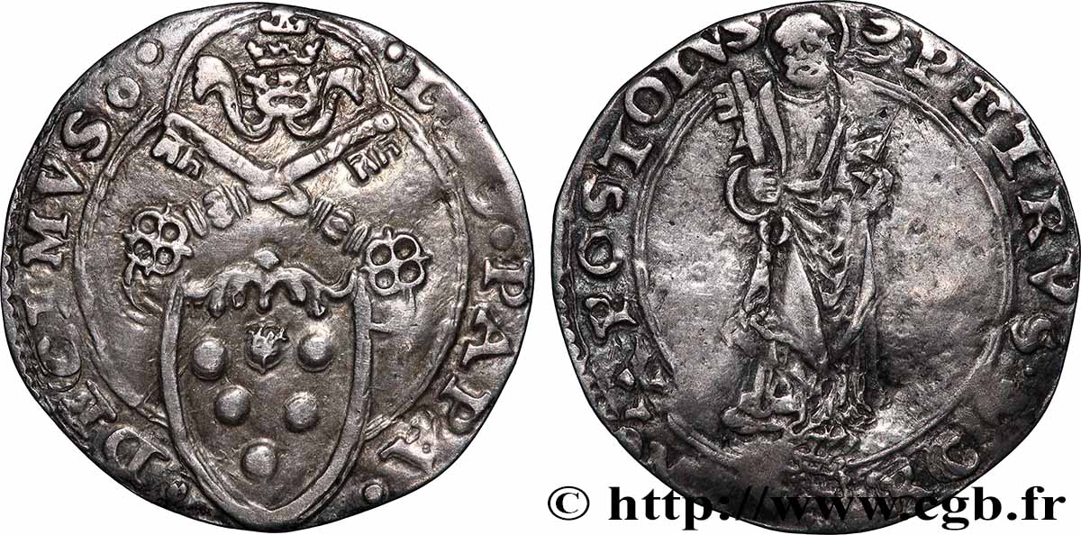 ITALIE - ÉTATS DU PAPE - LÉON X (Giovanni de Medici) 1/2 Giulio  n.d.  TB+ 