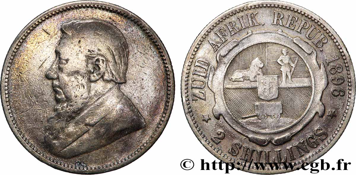 AFRIQUE DU SUD 2 Shillings président Kruger 1896 Pretoria TB 