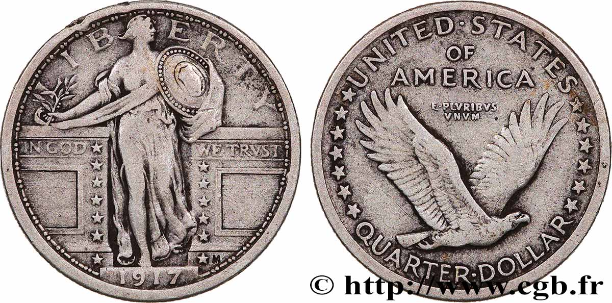 VEREINIGTE STAATEN VON AMERIKA 1/4 Dollar Liberté  1917 Philadelphie fSS 