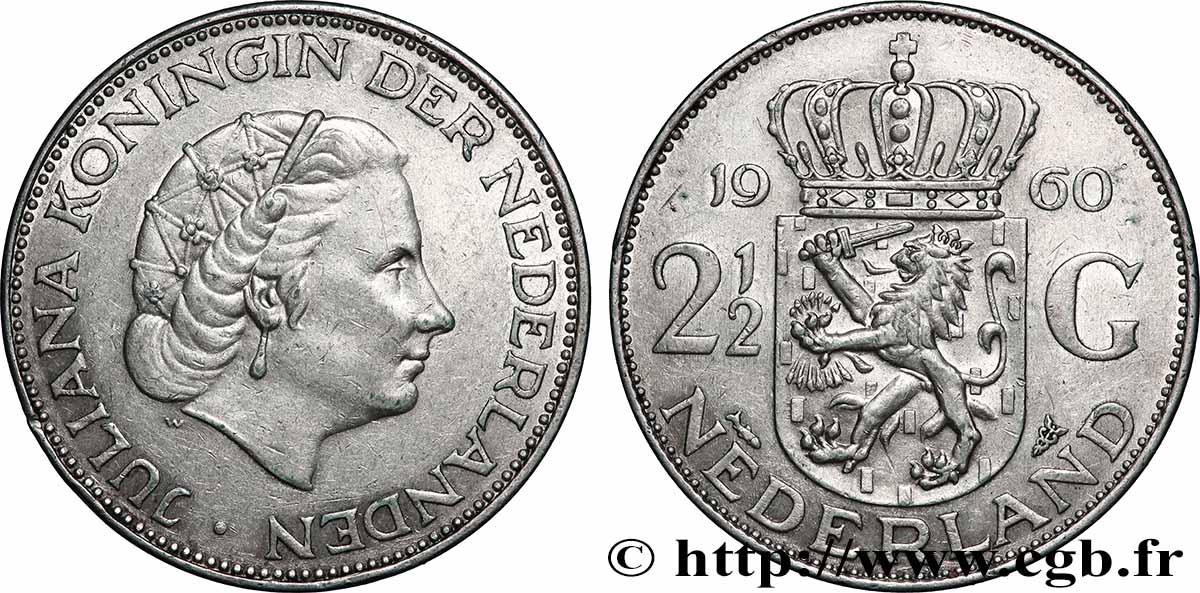 PAESI BASSI 2 1/2 Gulden Juliana 1960 Utrecht SPL/MS 