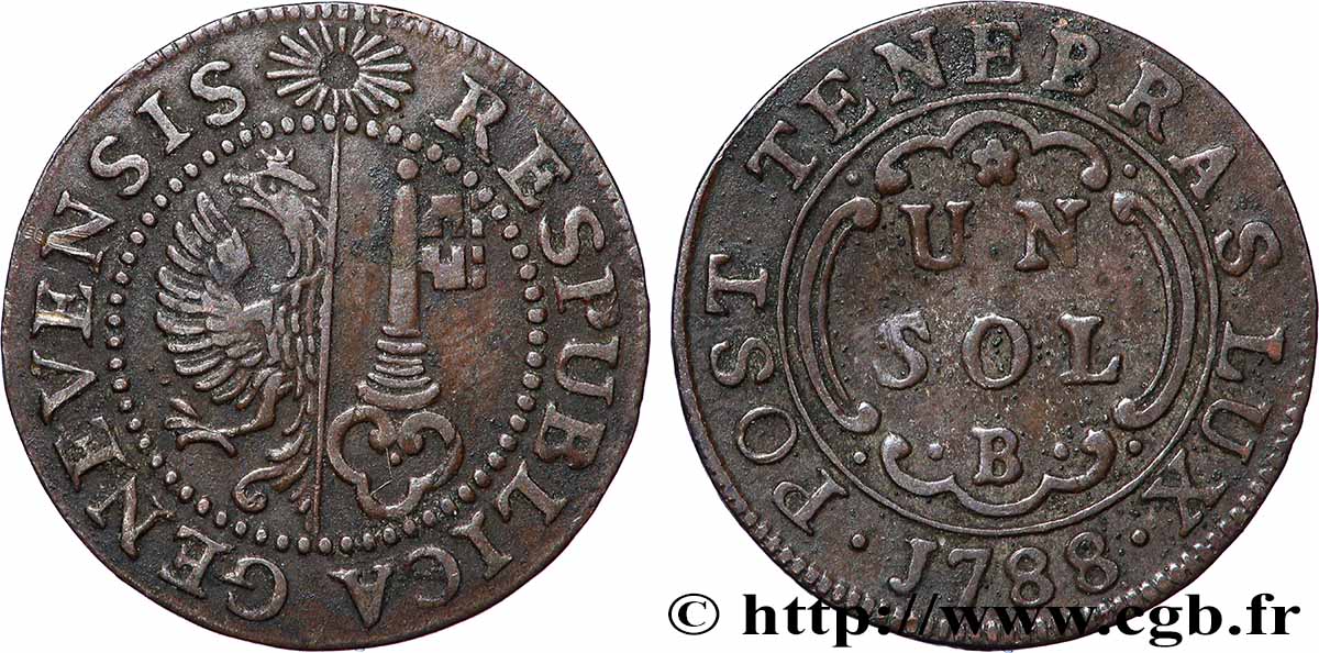 SVIZZERA - REPUBBLICA DE GINEVRA 1 Sol - République de Genève B 1788 Genève BB 