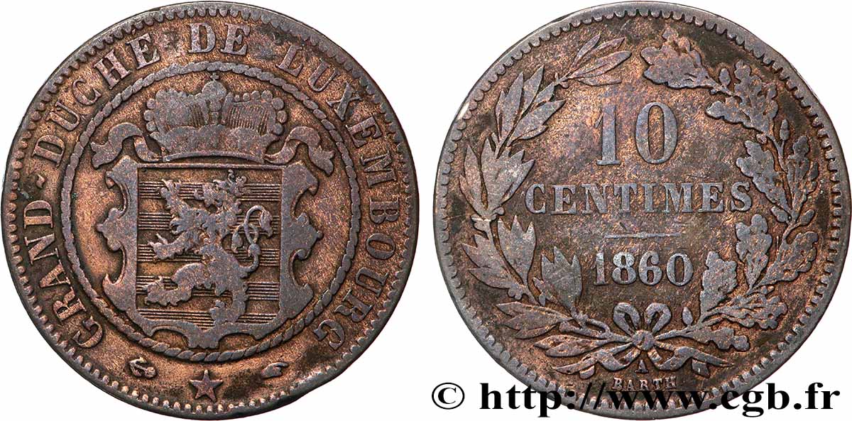 LUSSEMBURGO 10 Centimes 1860 Paris MB 