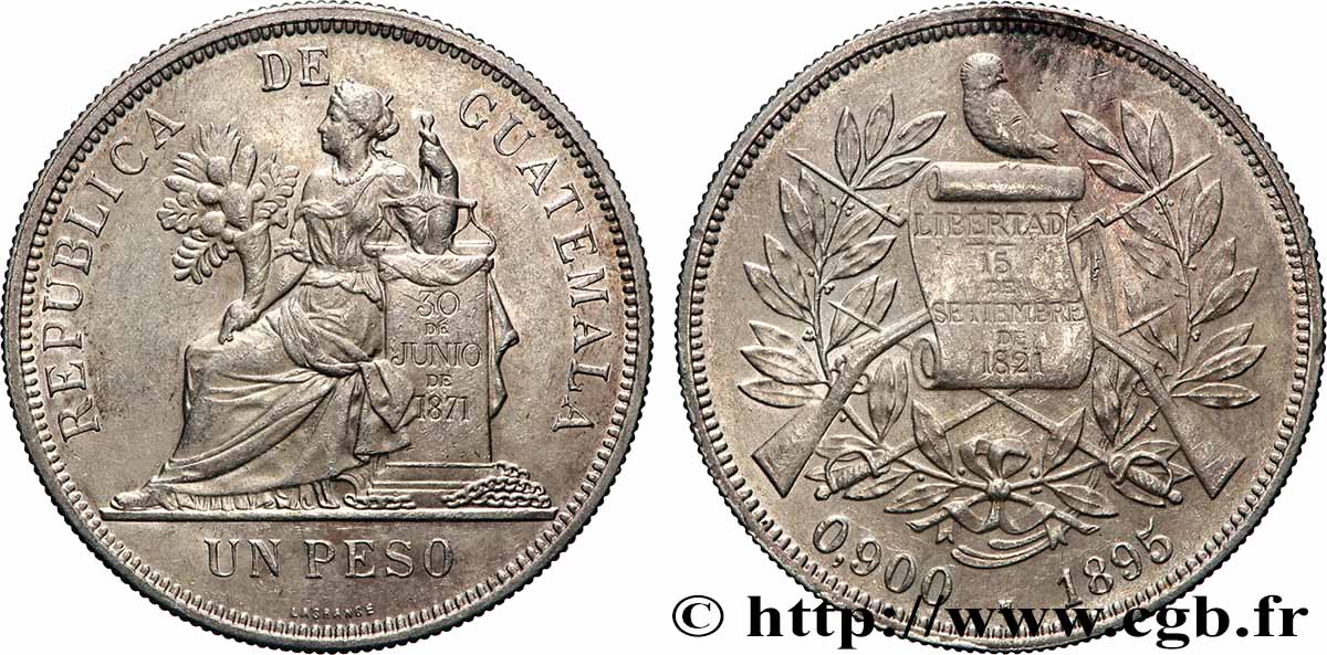 GUATEMALA 1 Peso  1895 Heaton SUP 
