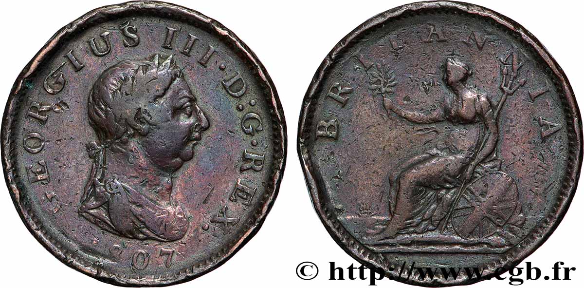 VEREINIGTEN KÖNIGREICH 1 Penny Georges III tête laurée 1807 Londres fS 