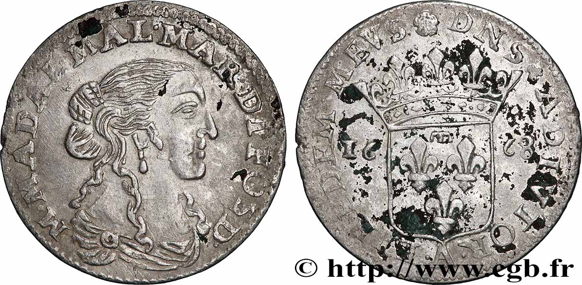 ITALIE - MARQUISAT DE FOSDINOVO - MARIE-MADELEINE CENTURIONI Douzième d&nbsp;écu ou luigino 1668  TTB+ 