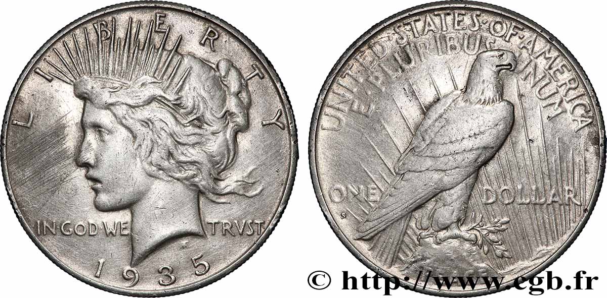 ÉTATS-UNIS D&nbsp;AMÉRIQUE 1 Dollar type Peace variété avec 3 rayons sous ONE 1935 San Francisco - S TTB 