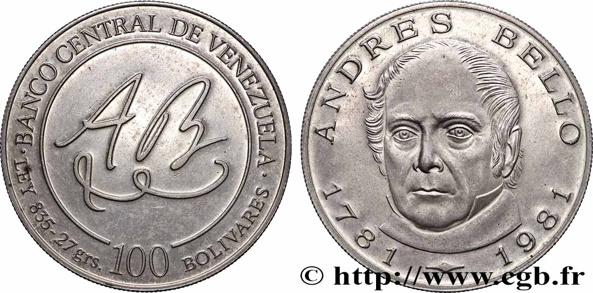 VENEZUELA 100 Bolivares Andres Bello 1981 schwerte MS 