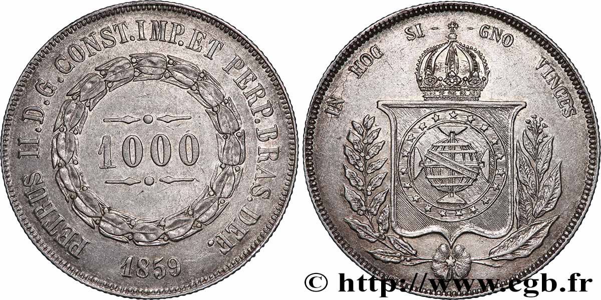 BRÉSIL - EMPIRE DU BRÉSIL - PIERRE II 1000 Reis  1859  AU 