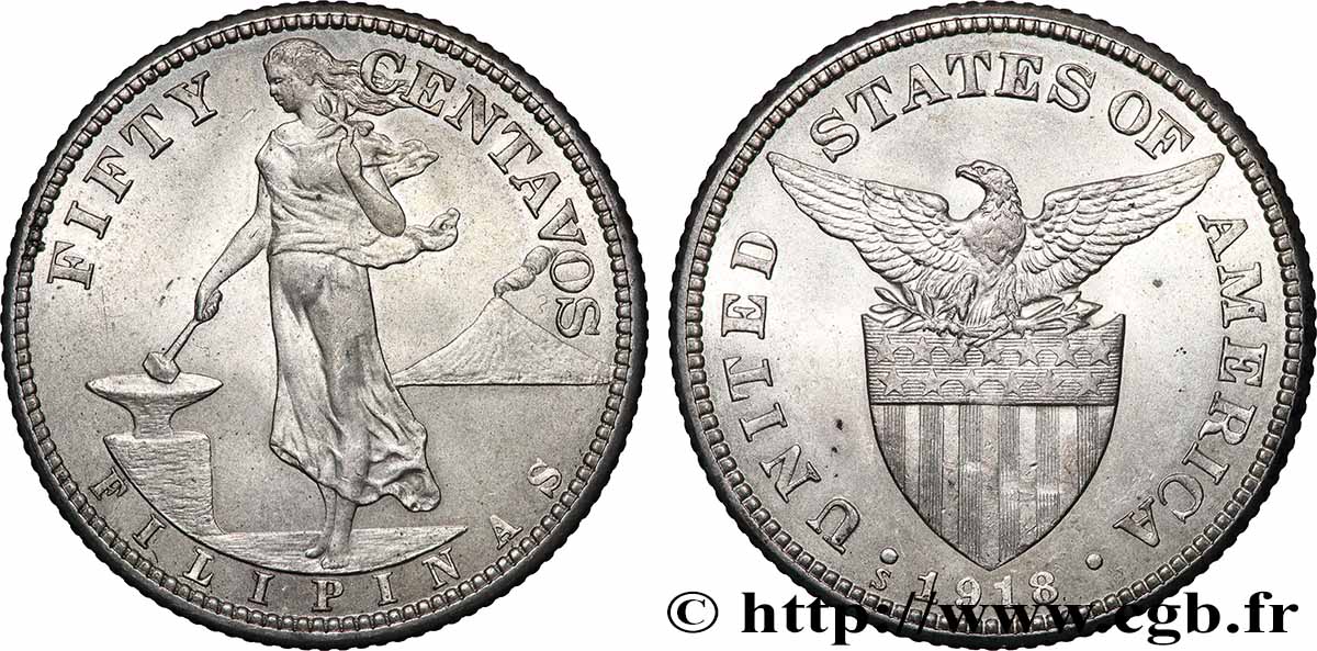 FILIPPINE 50 Centavos - Administration Américaine 1918 San Francisco q.SPL 