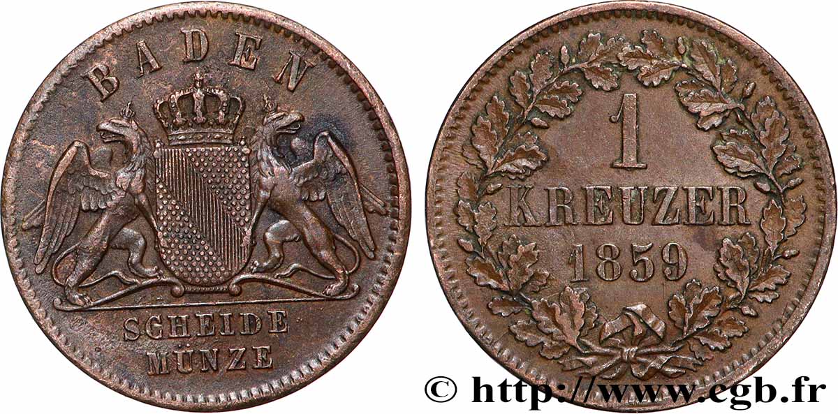 GERMANIA - BADEN 1 Kreuzer 1859  SPL 