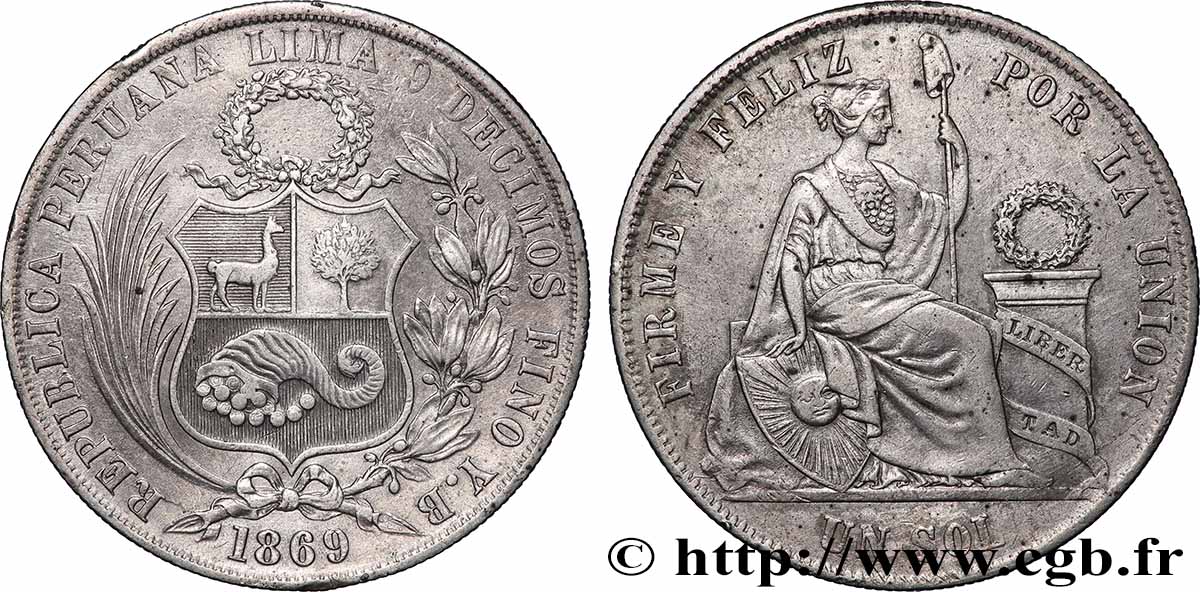 PERú 1 Sol “Liberté” assise 1869  MBC+ 