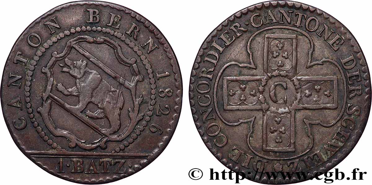 SUIZA - CANTÓN DE BERNA 1 Batzen 1826 Berne MBC+ 