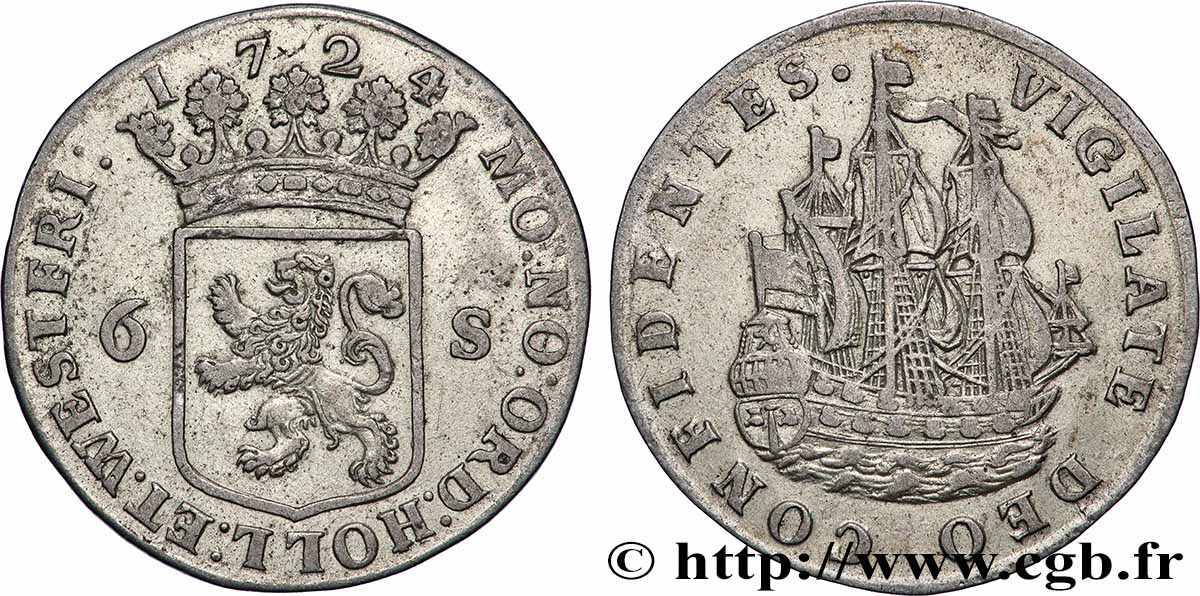 PAYS-BAS - PROVINCES-UNIES - ZÉLANDE 6 Stuivers ou Scheepjessdrelling  1724  MBC+ 