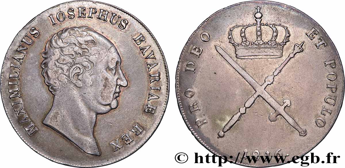 ALLEMAGNE - PRINCIPAUTÉ PUIS ROYAUME DE BAVIÈRE - MAXIMILIEN Ier JOSEPH Thaler à la couronne 1816 Münich TTB 
