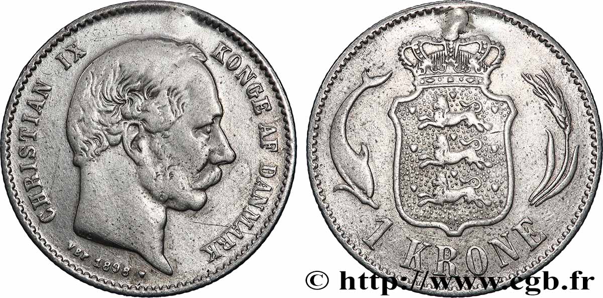 DANIMARCA - REGNO DI DANIMARCA - CRISTIANO IX 1 Krone  1898 Copenhague BB 