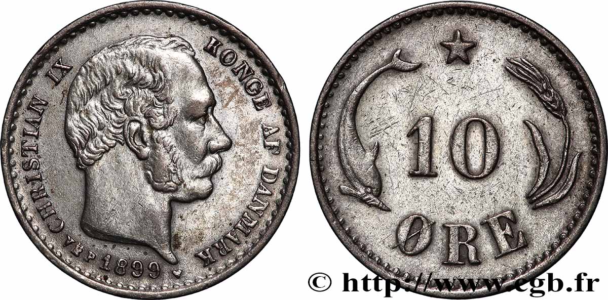 DANEMARK 10 Ore Christian IX 1899 Copenhague TTB+ 