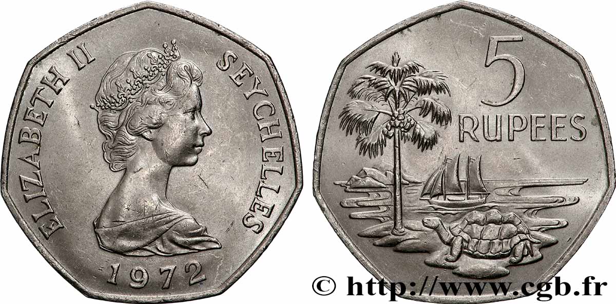 SEYCHELLES 5 Rupees 1972 Royal Mint FDC 