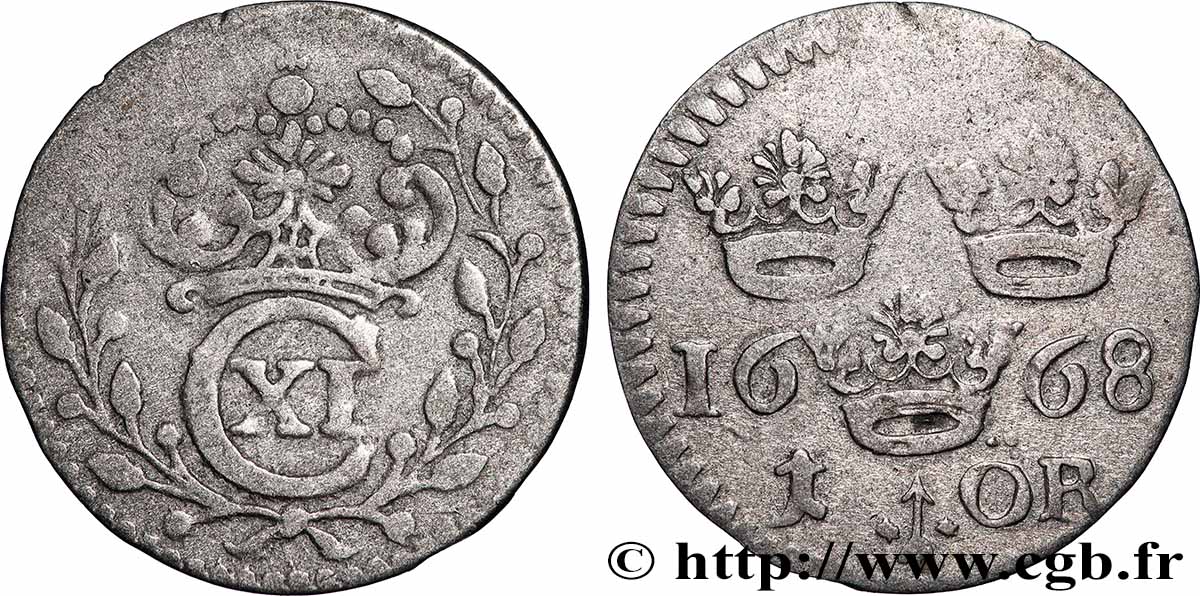 SUÈDE 1 Ore Charles XI de Suède 1668 Dresde TTB 