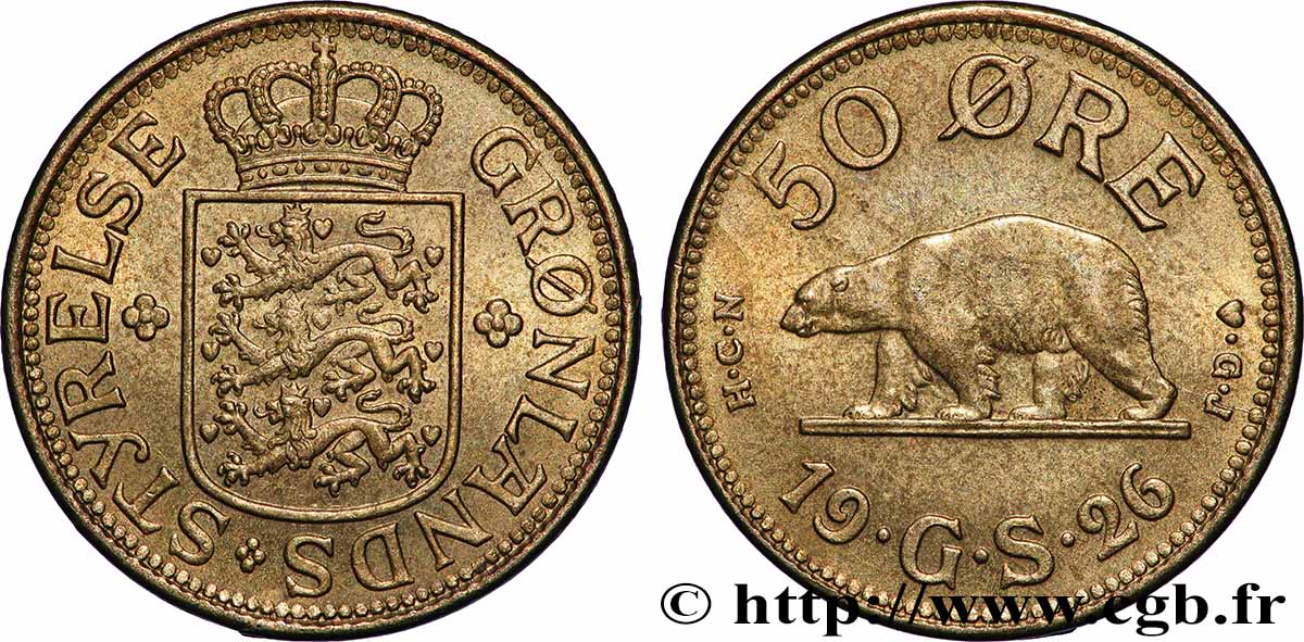GROENLANDIA 50 Ore Administration Danoise 1926 Copenhague q.SPL 