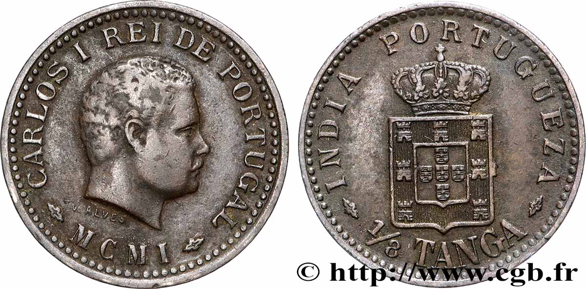 INDIA PORTOGHESE 1/8 Tanga Charles Ier (Carlos) 1901 Lisbonne BB 