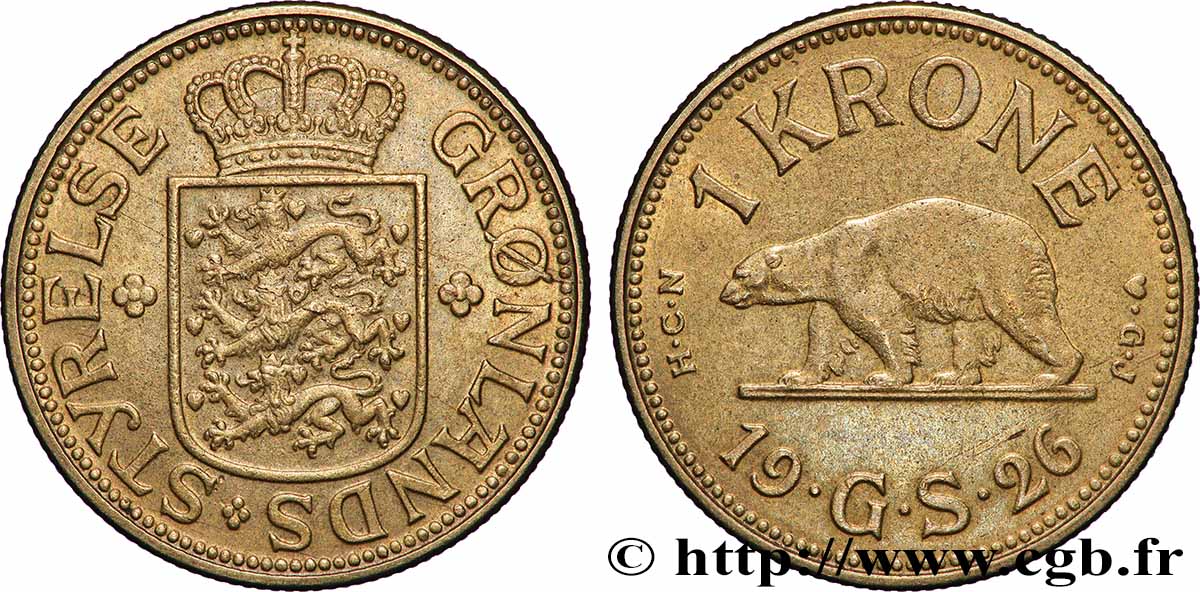 GROENLANDIA 1 Krone Administration Danoise 1926 Copenhague q.SPL 