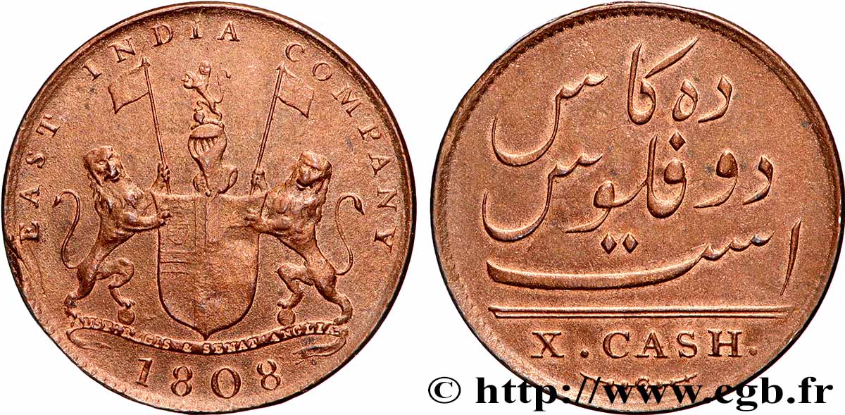 INDIA 10 Cash Madras East India Company 1808  q.BB 