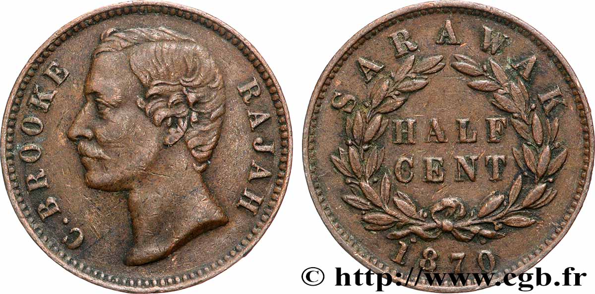 SARAWAK 1/2 Cent Sarawak Rajah J. Brooke 1870  BB 