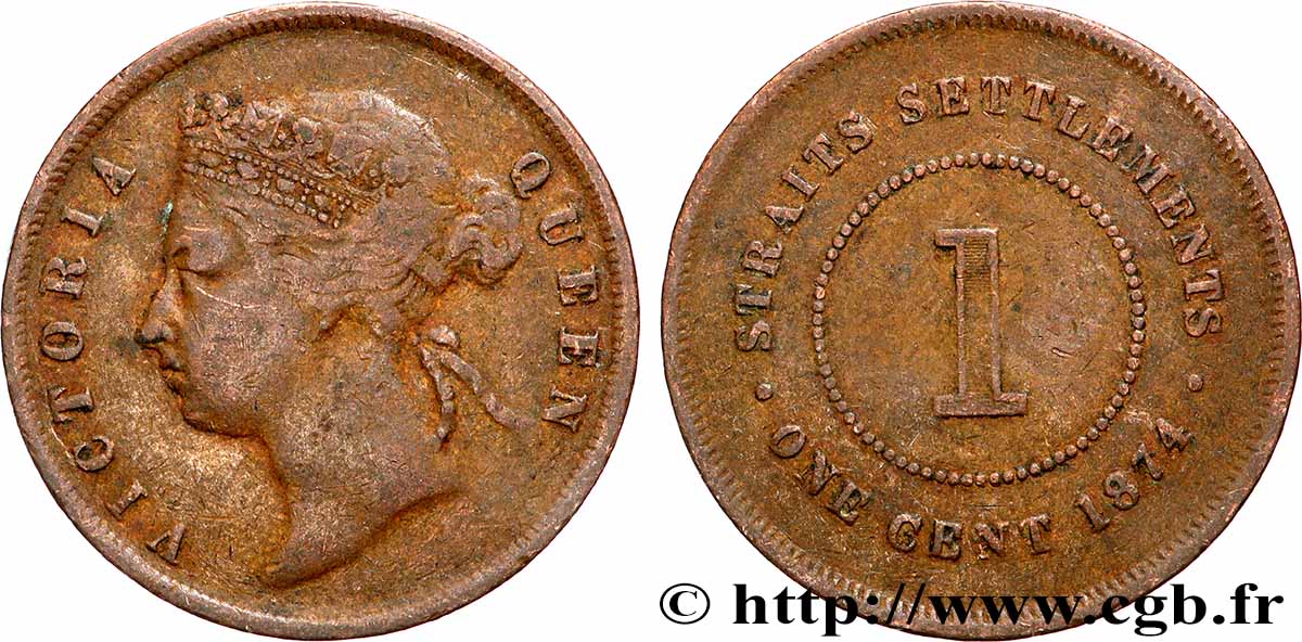 MALAYSIA - STRAITS SETTLEMENTS 1 Cent Victoria 1874 Londres S 