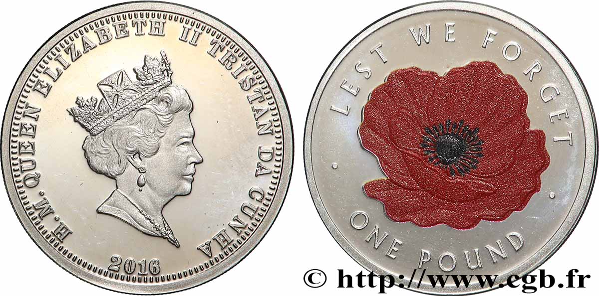 TRISTAN DA CUNHA 1 Pound Proof Elisabeth II  - Jour du souvenir 2016  MS 