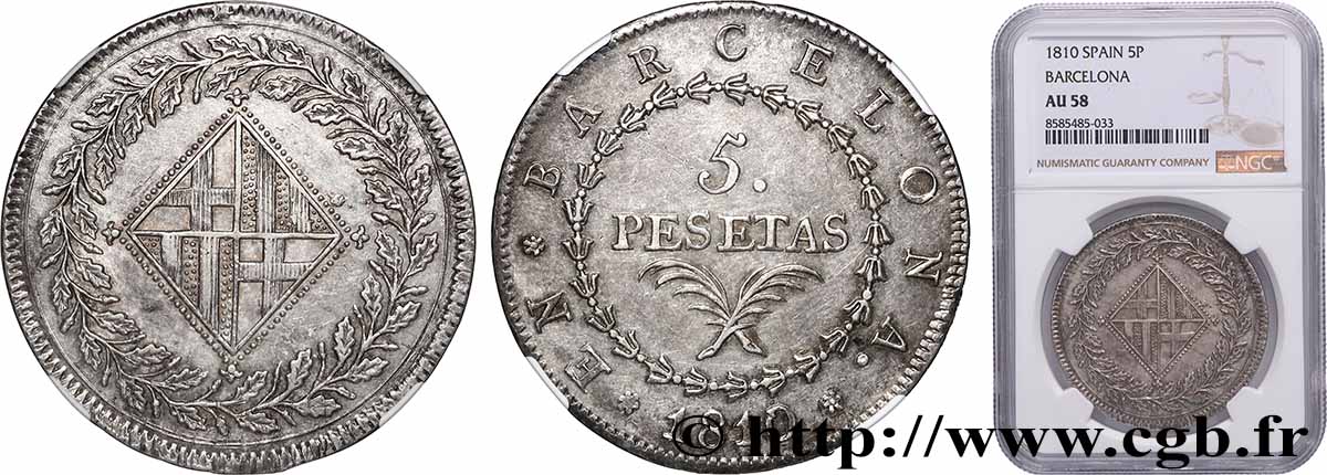 ESPAGNE - BARCELONE 5 Pesetas 1810 Barcelone SUP58 NGC