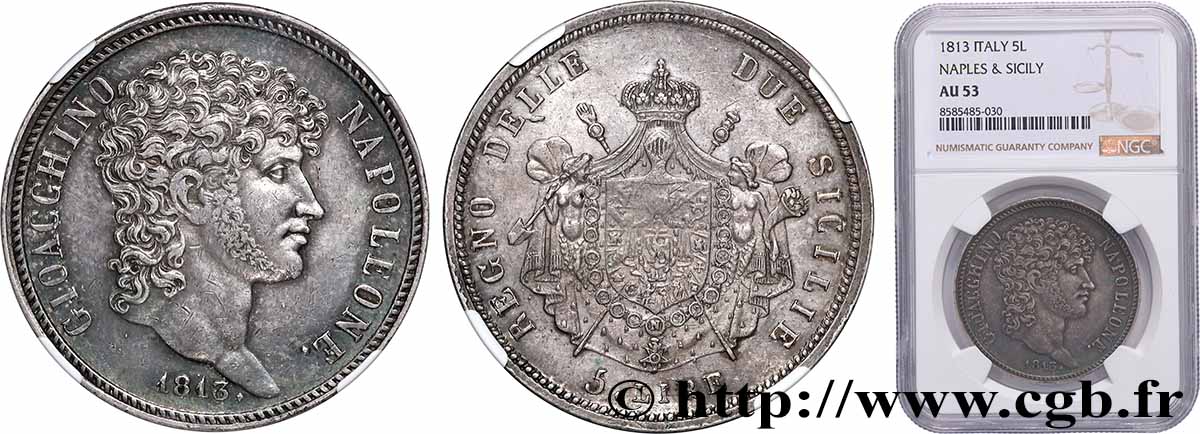 ITALIE - ROYAUME DE NAPLES - JOACHIM MURAT 5 Lire 1813 Naples TTB53 NGC