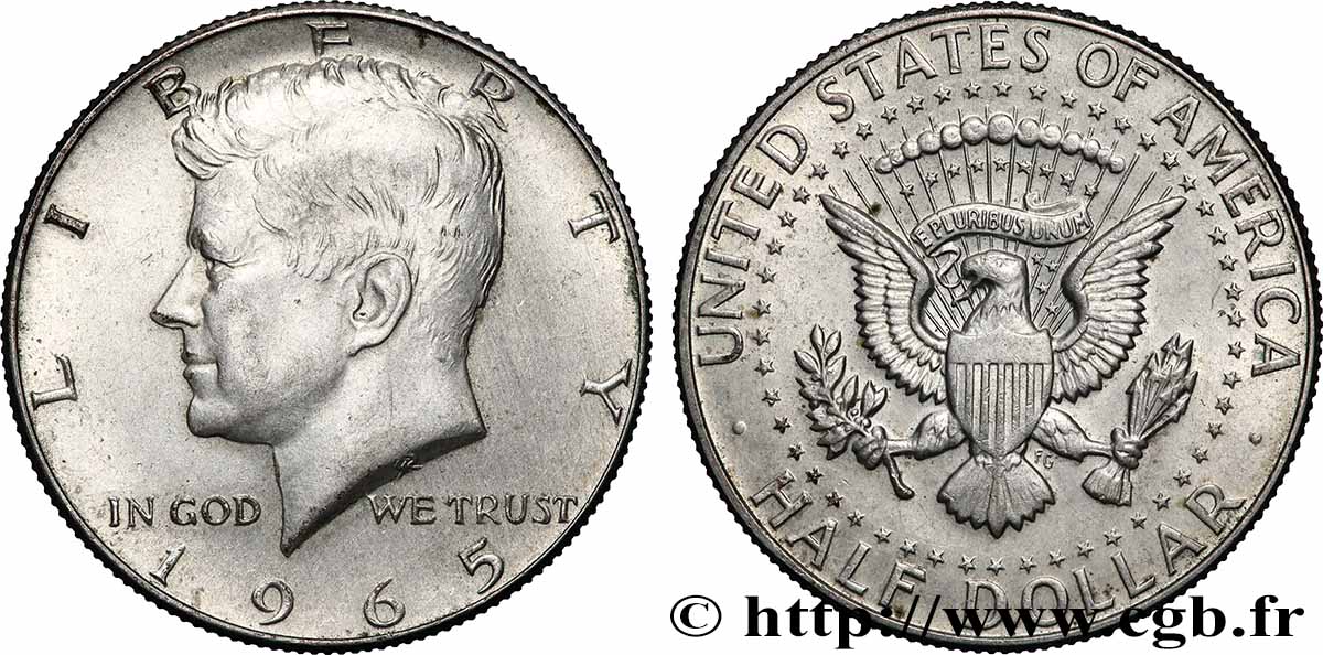 ÉTATS-UNIS D&nbsp;AMÉRIQUE 1/2 Dollar Kennedy 1965 Philadelphie SUP 